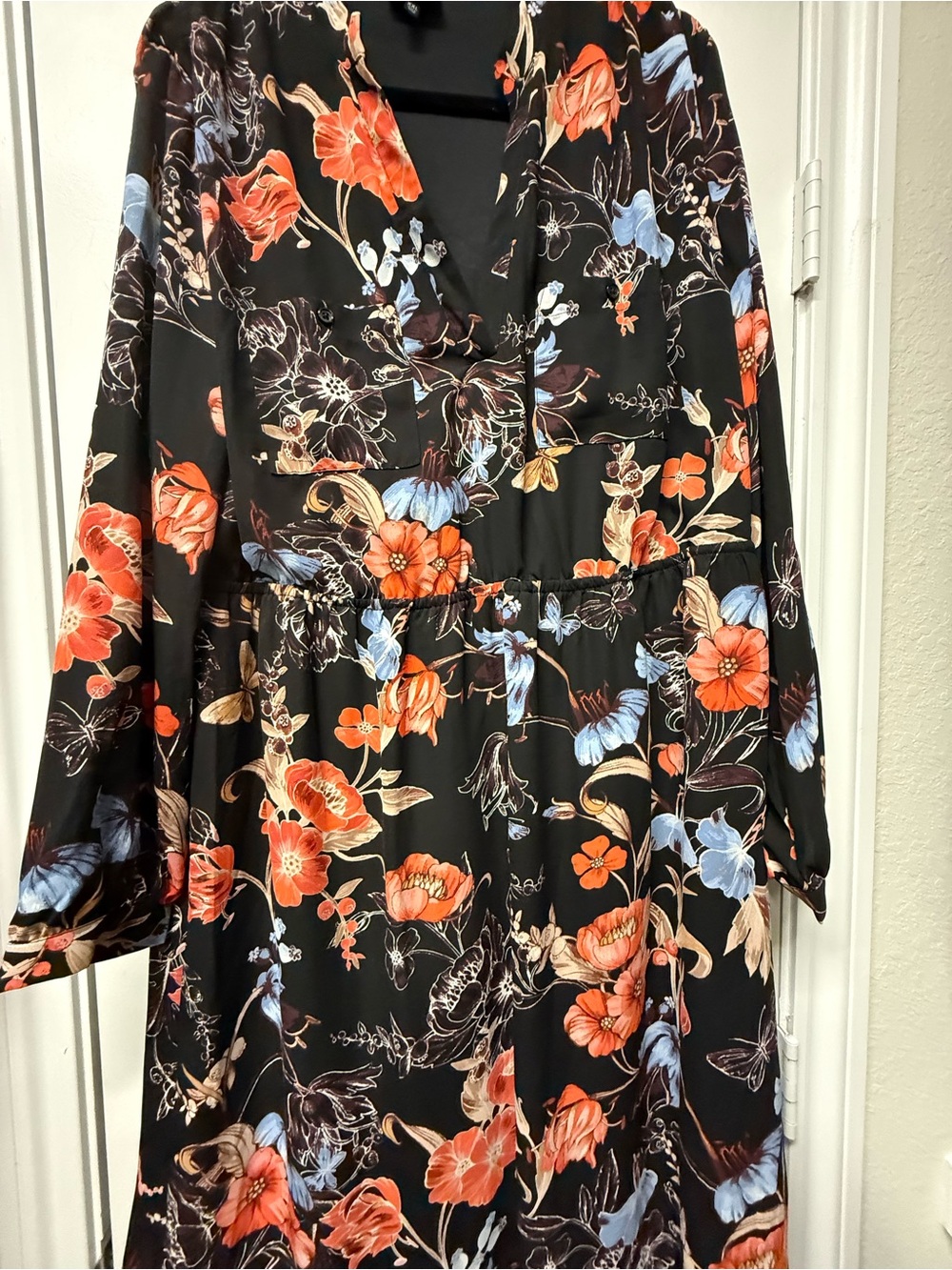 Who What Wear Floral Midi Dress XXL Black Long Sleeve Boho Flowy - Picture 2 of 8